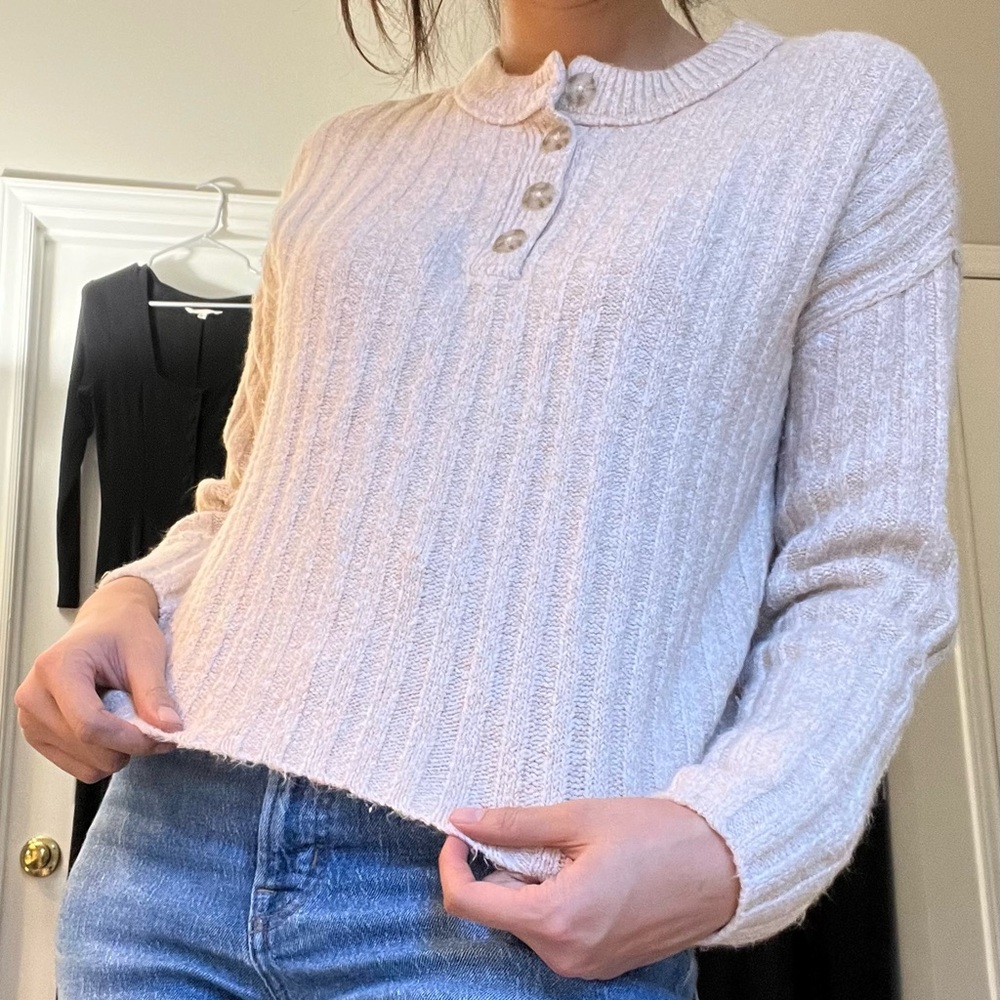 LS SWEATER - American Eagle - Beige - Henley Crewneck - Sz XS